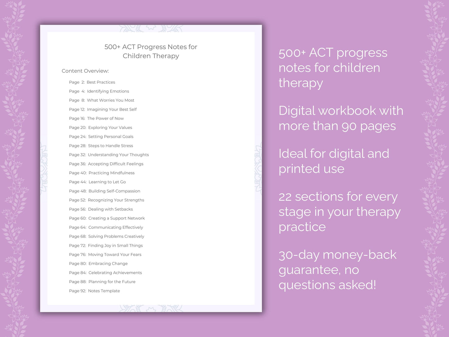 Children Acceptance and Commitment Therapy (ACT) Therapist Worksheets