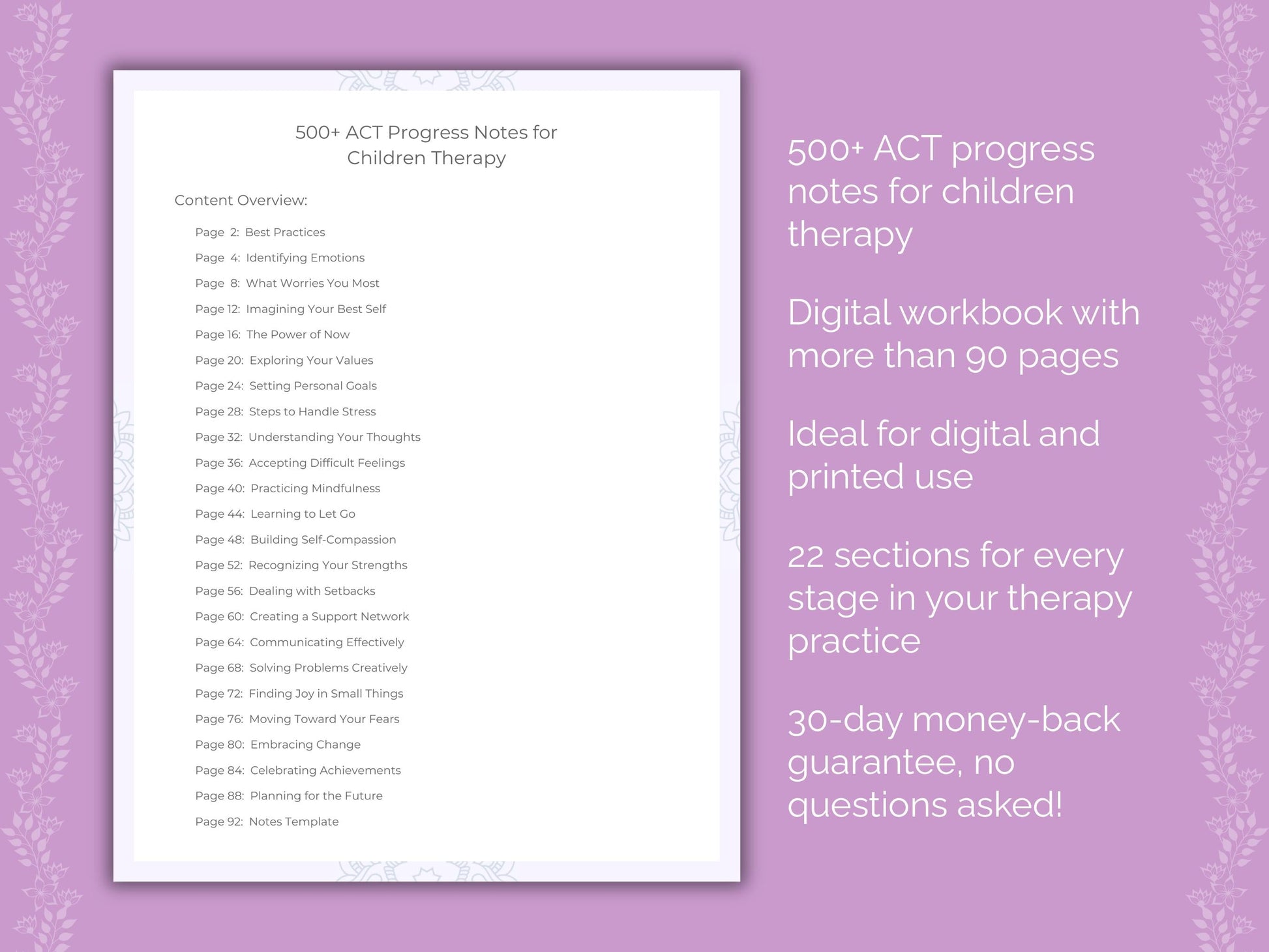 Children Acceptance and Commitment Therapy (ACT) Therapist Worksheets