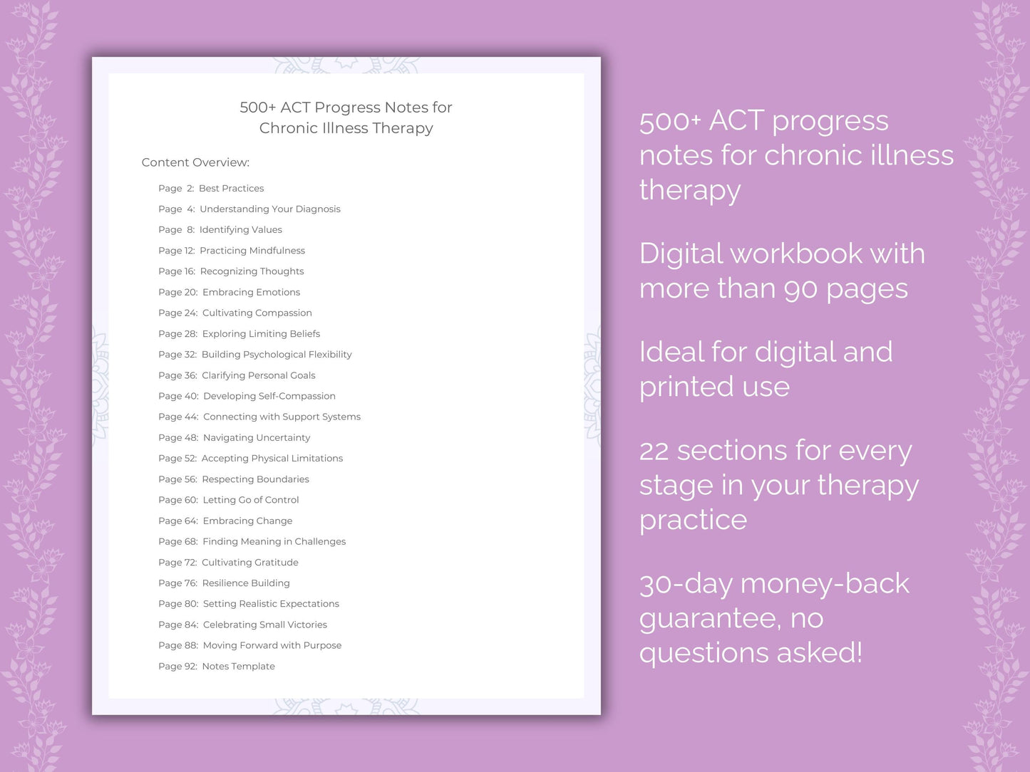 Chronic Illness Acceptance and Commitment Therapy (ACT) Therapist Worksheets