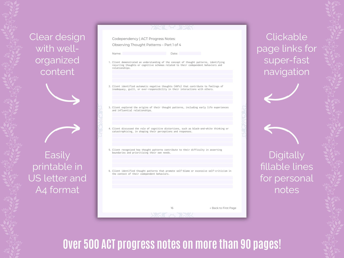 Codependency Acceptance and Commitment Therapy (ACT) Counseling Templates