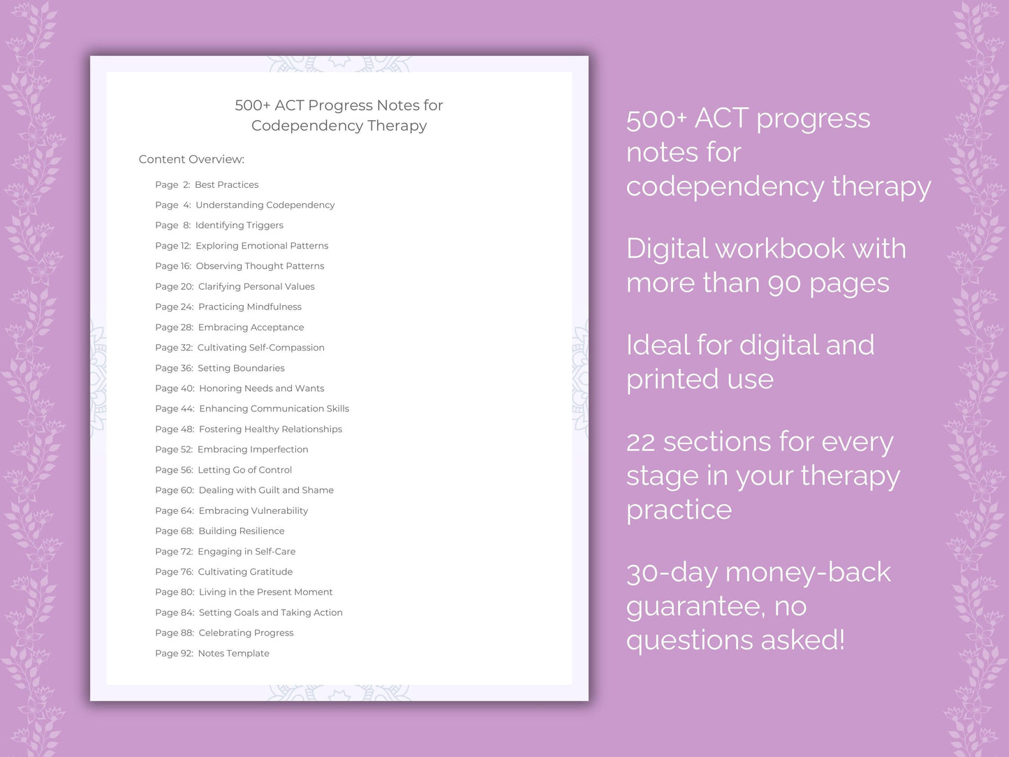 Codependency Acceptance and Commitment Therapy (ACT) Therapist Worksheets