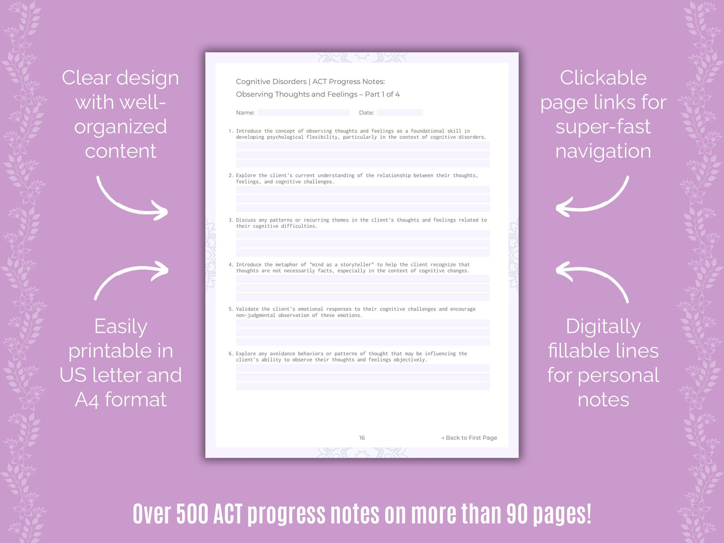 Cognitive Disorders Acceptance and Commitment Therapy (ACT) Counseling Templates