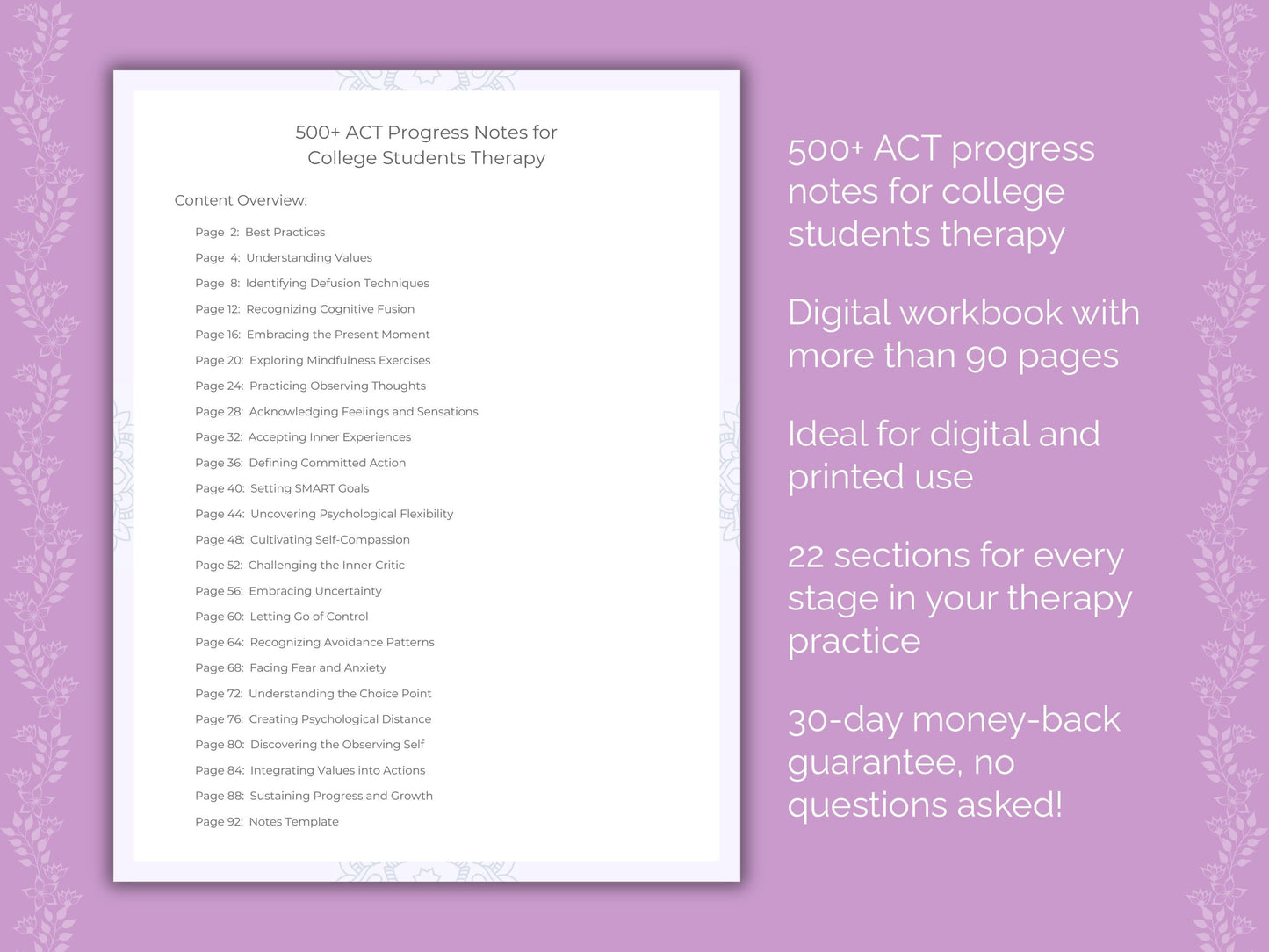 College Students Acceptance and Commitment Therapy (ACT) Therapist Worksheets