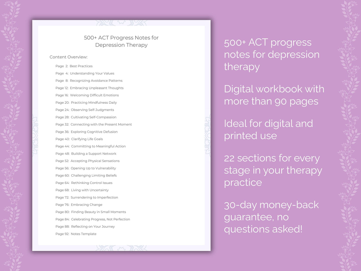 Depression Acceptance and Commitment Therapy (ACT) Therapist Worksheets