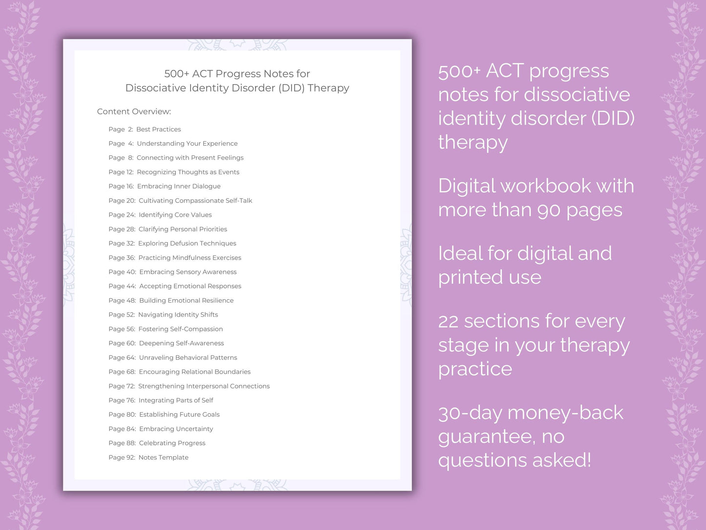 Dissociative Identity Disorder (DID) Acceptance and Commitment Therapy (ACT) Therapist Worksheets