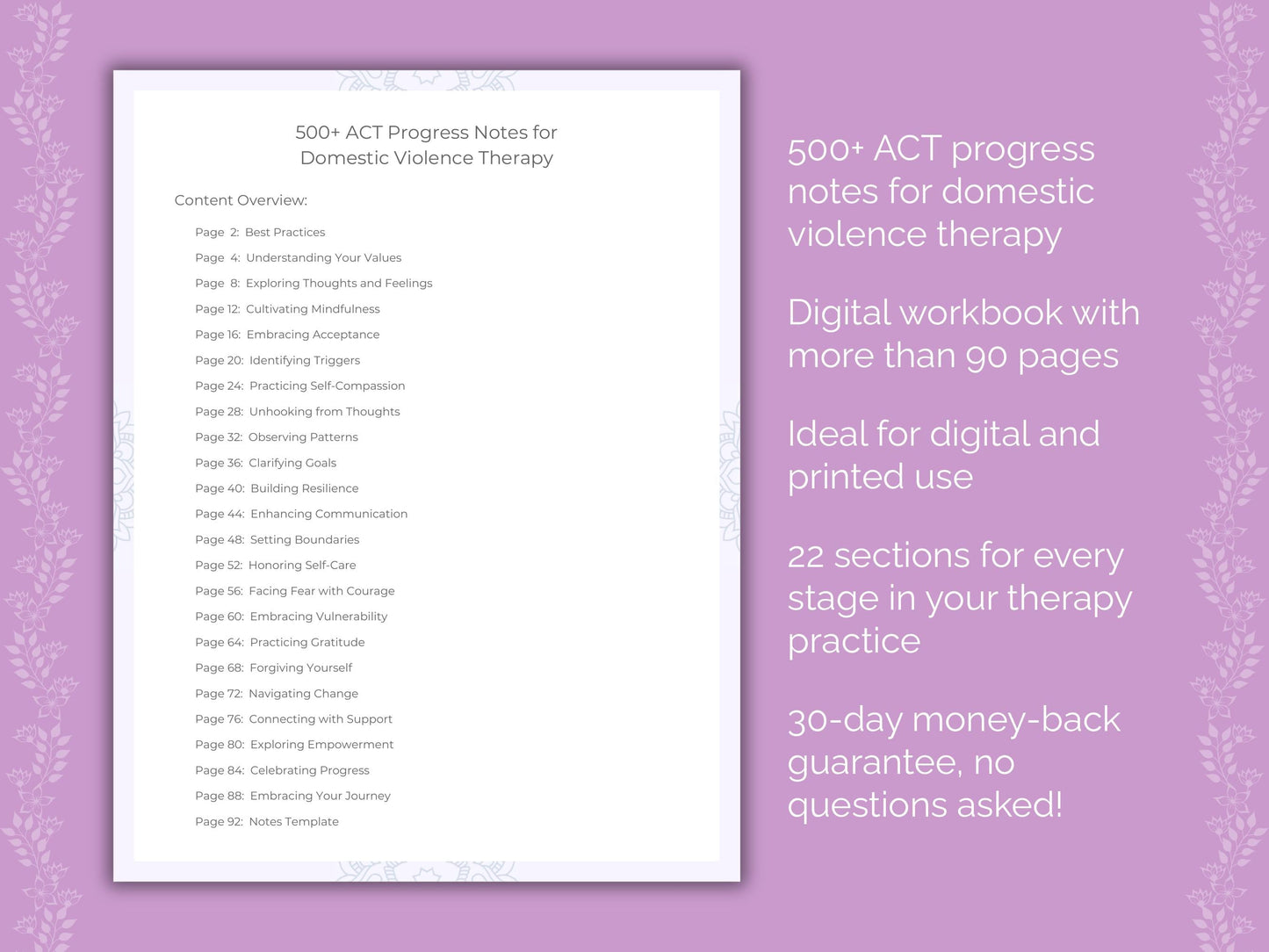 Domestic Violence Acceptance and Commitment Therapy (ACT) Therapist Worksheets