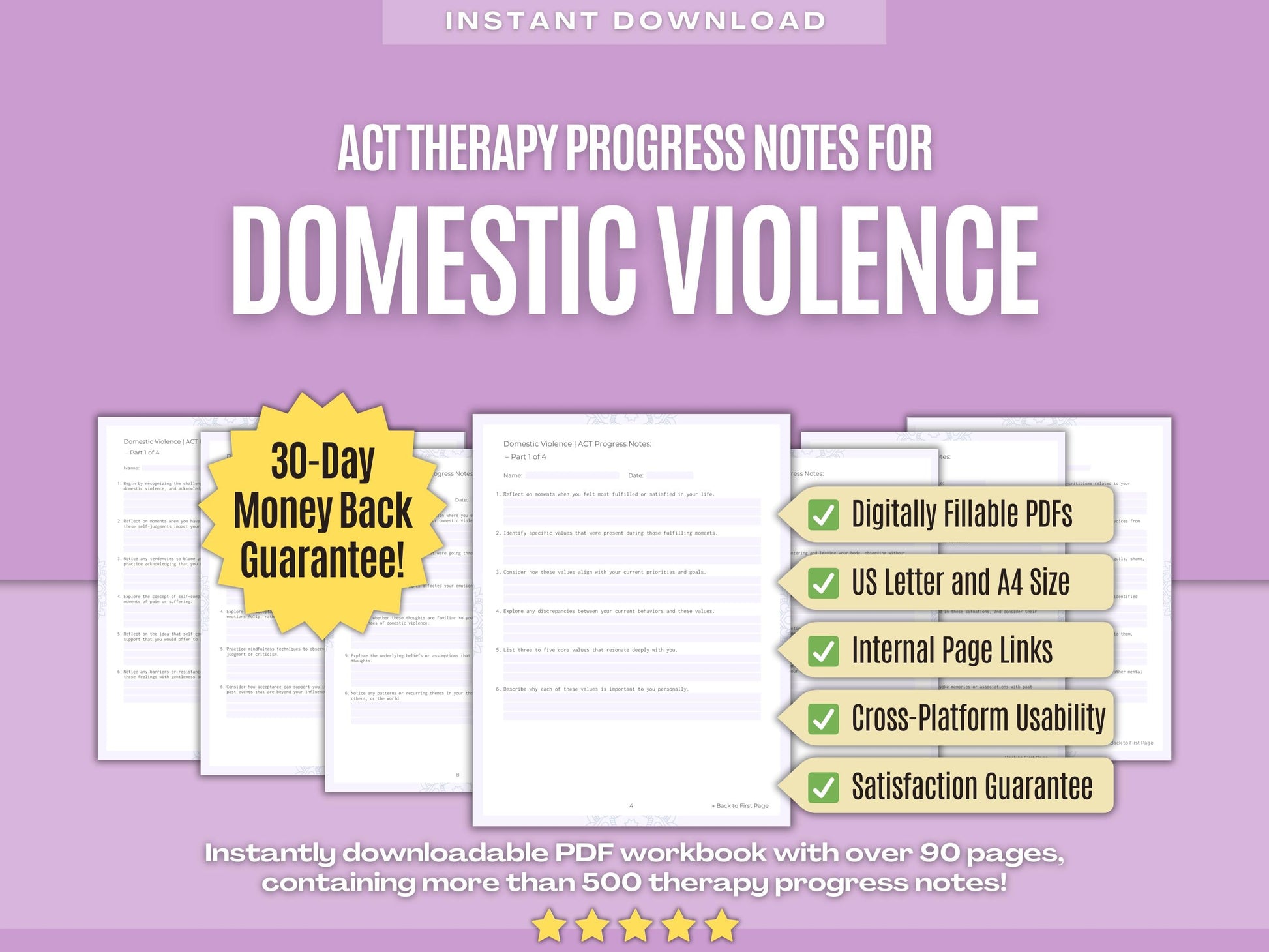 Domestic Violence Acceptance and Commitment Therapy (ACT) Psychology Workbooks