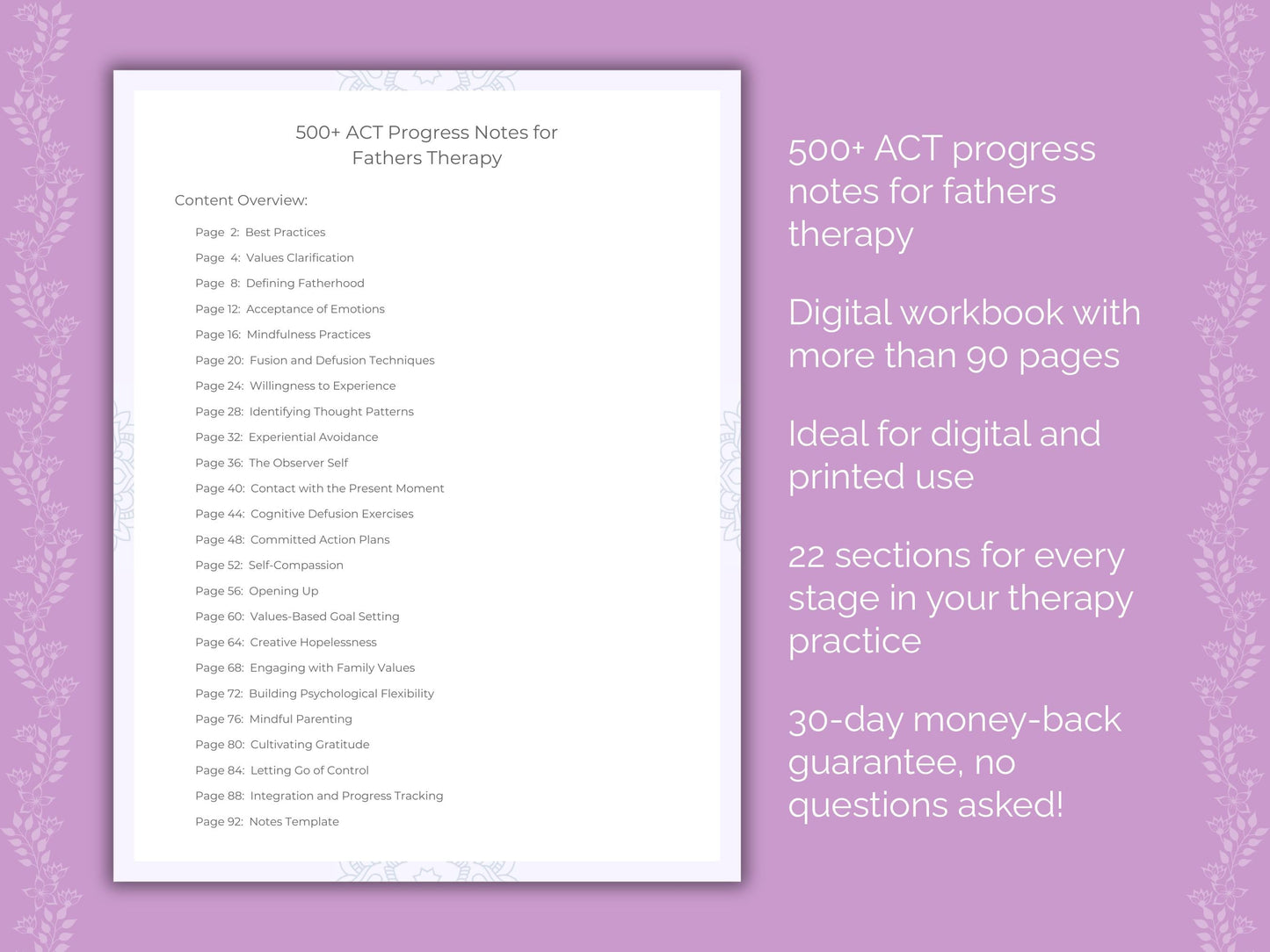 Fathers Acceptance and Commitment Therapy (ACT) Therapist Worksheets