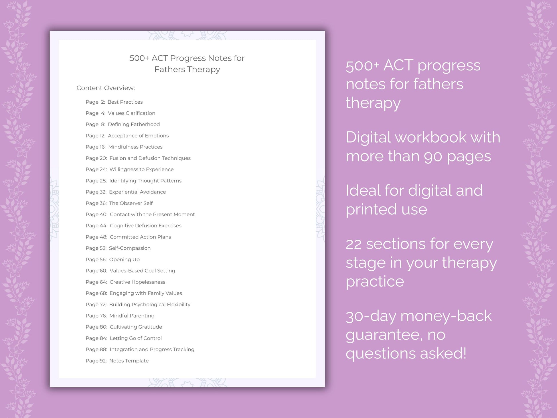 Fathers Acceptance and Commitment Therapy (ACT) Therapist Worksheets