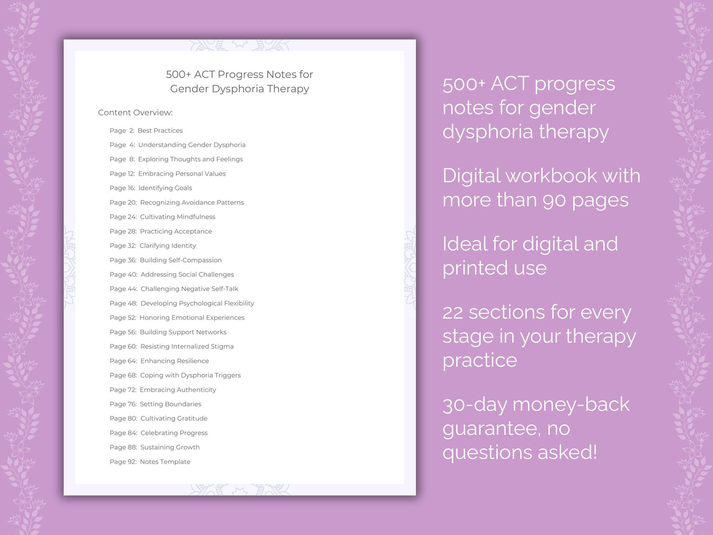 Gender Dysphoria Acceptance and Commitment Therapy (ACT) Therapist Worksheets