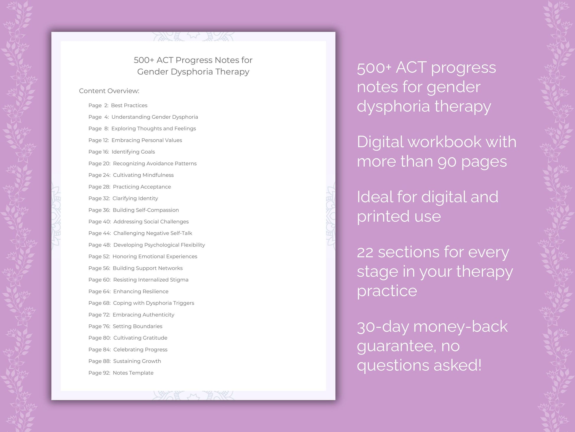 Gender Dysphoria Acceptance and Commitment Therapy (ACT) Therapist Worksheets