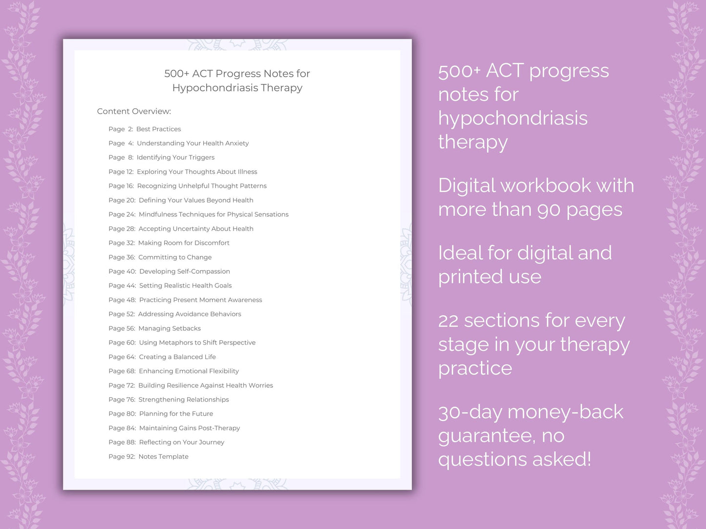 Hypochondriasis Acceptance and Commitment Therapy (ACT) Therapist Worksheets
