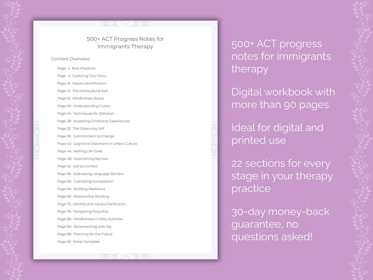 Immigrants Acceptance and Commitment Therapy (ACT) Therapist Worksheets