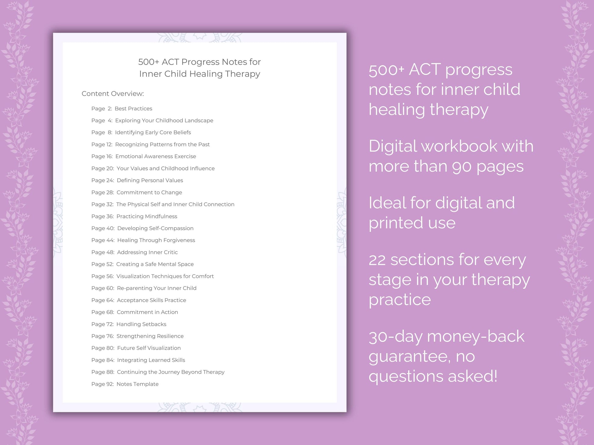 Inner Child Healing Acceptance and Commitment Therapy (ACT) Therapist Worksheets