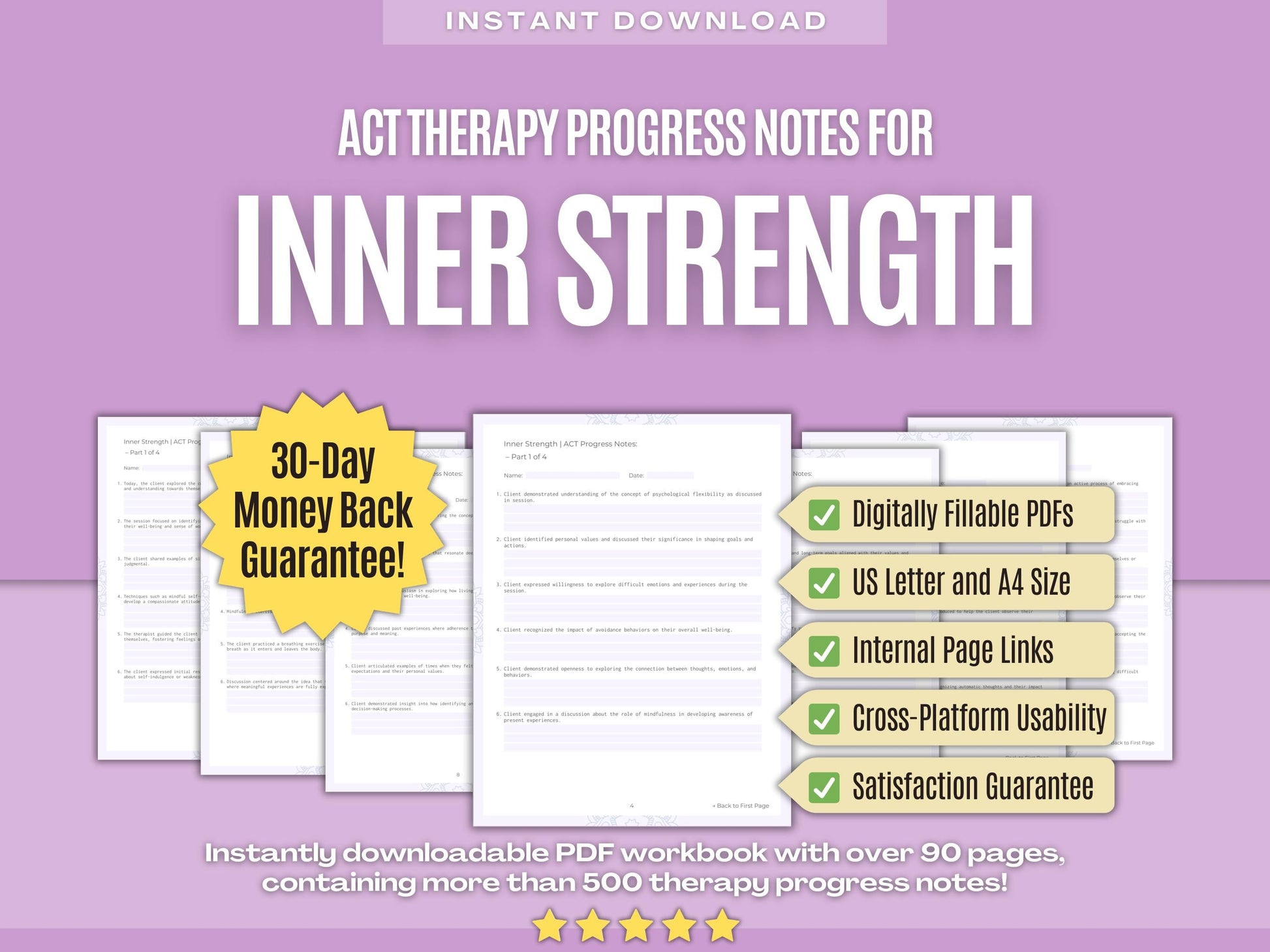 Inner Strength Acceptance and Commitment Therapy (ACT) Psychology Workbooks