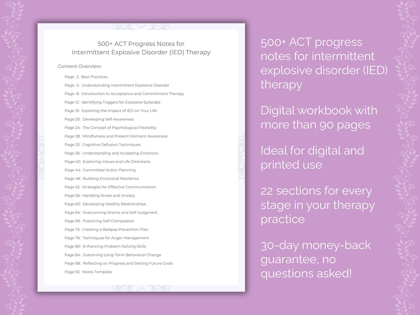 Intermittent Explosive Disorder (IED) Acceptance and Commitment Therapy (ACT) Therapist Worksheets