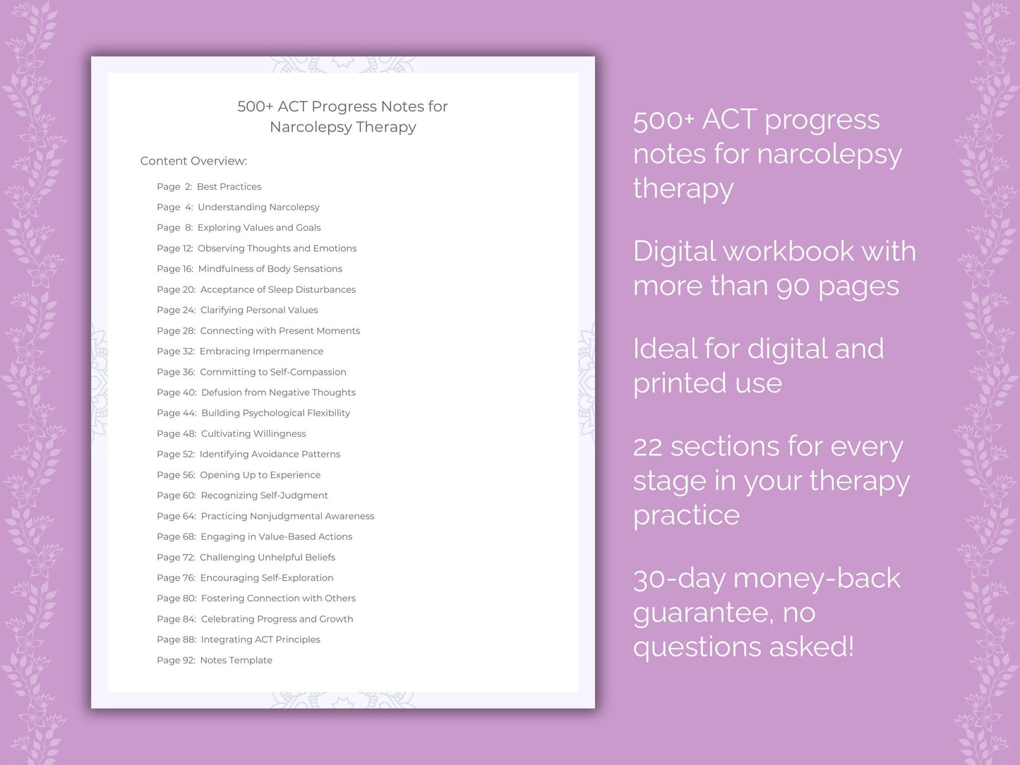 Narcolepsy Acceptance and Commitment Therapy (ACT) Therapist Worksheets