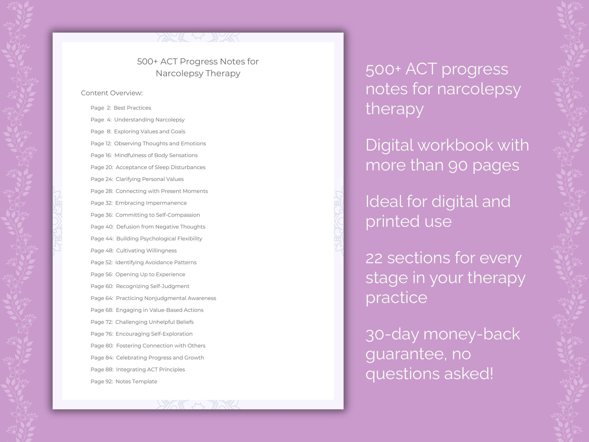 Narcolepsy Acceptance and Commitment Therapy (ACT) Therapist Worksheets