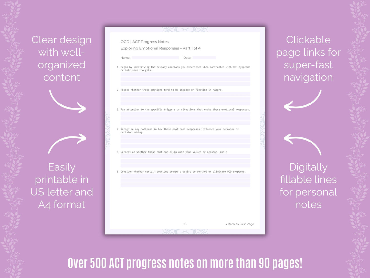 Obsessive-Compulsive Disorder (OCD) Acceptance and Commitment Therapy (ACT) Counseling Templates