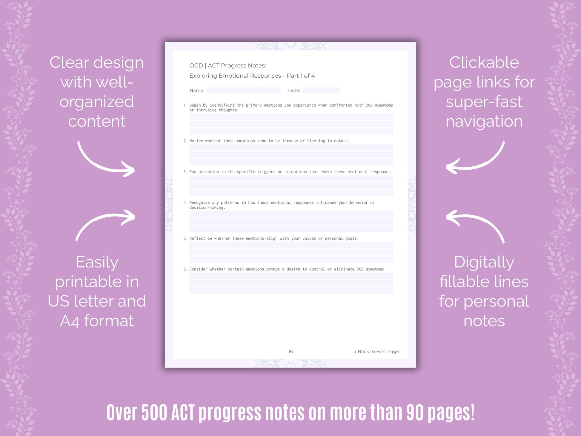 Obsessive-Compulsive Disorder (OCD) Acceptance and Commitment Therapy (ACT) Counseling Templates