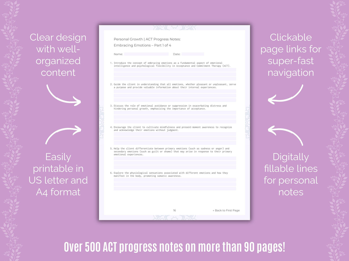 Personal Growth Acceptance and Commitment Therapy (ACT) Counseling Templates