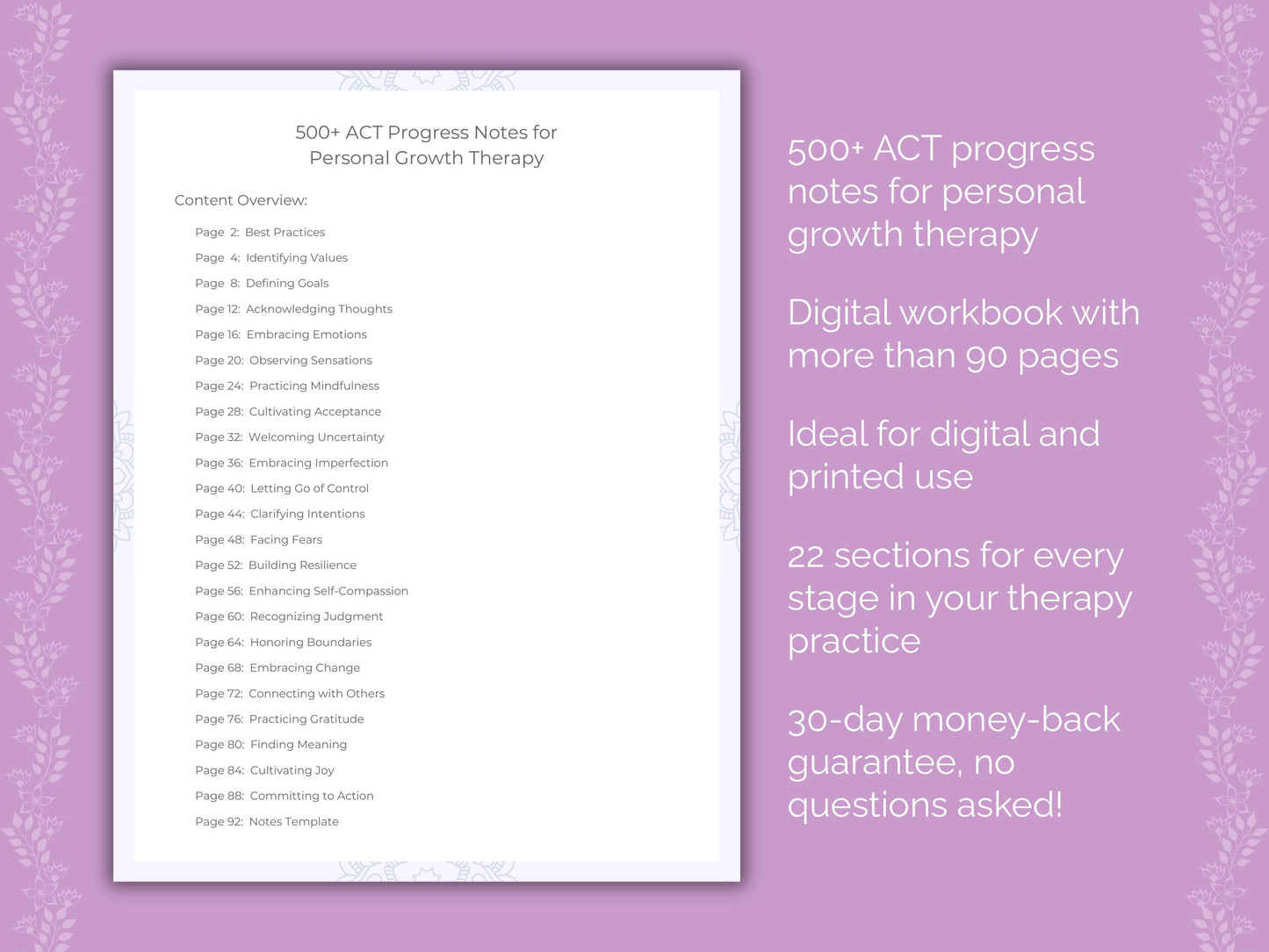 Personal Growth Acceptance and Commitment Therapy (ACT) Therapist Worksheets