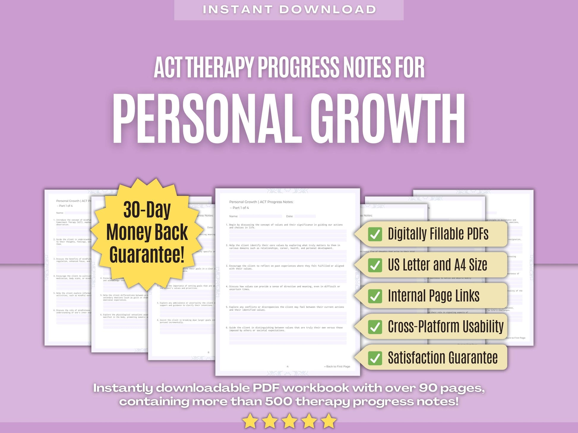 Personal Growth Acceptance and Commitment Therapy (ACT) Psychology Workbooks