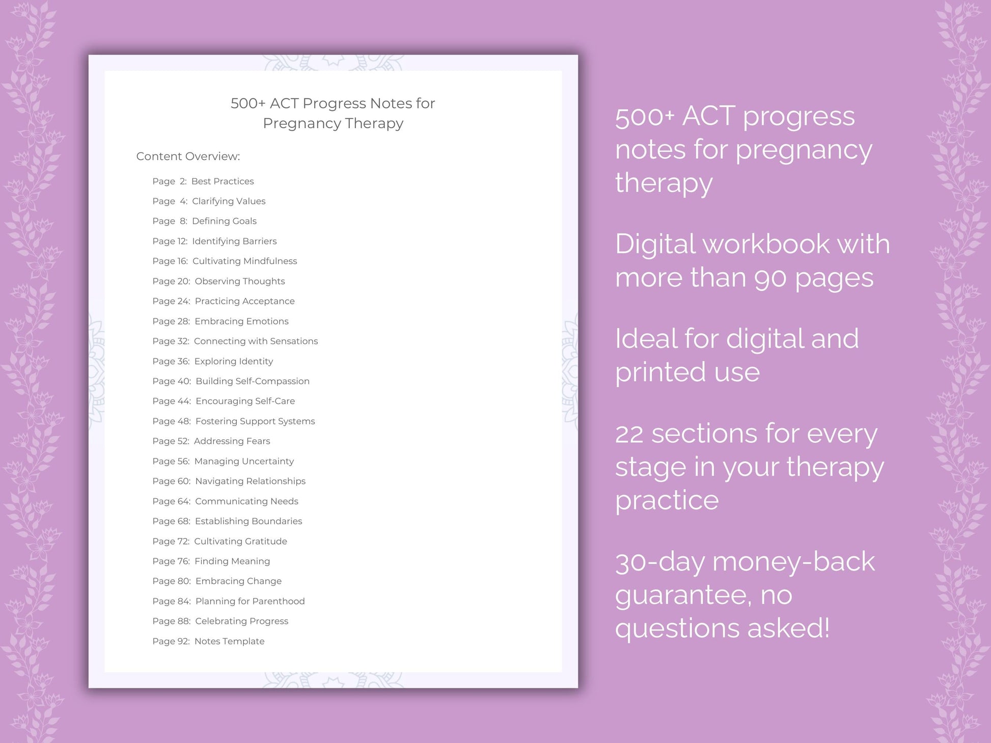 Pregnancy Acceptance and Commitment Therapy (ACT) Therapist Worksheets