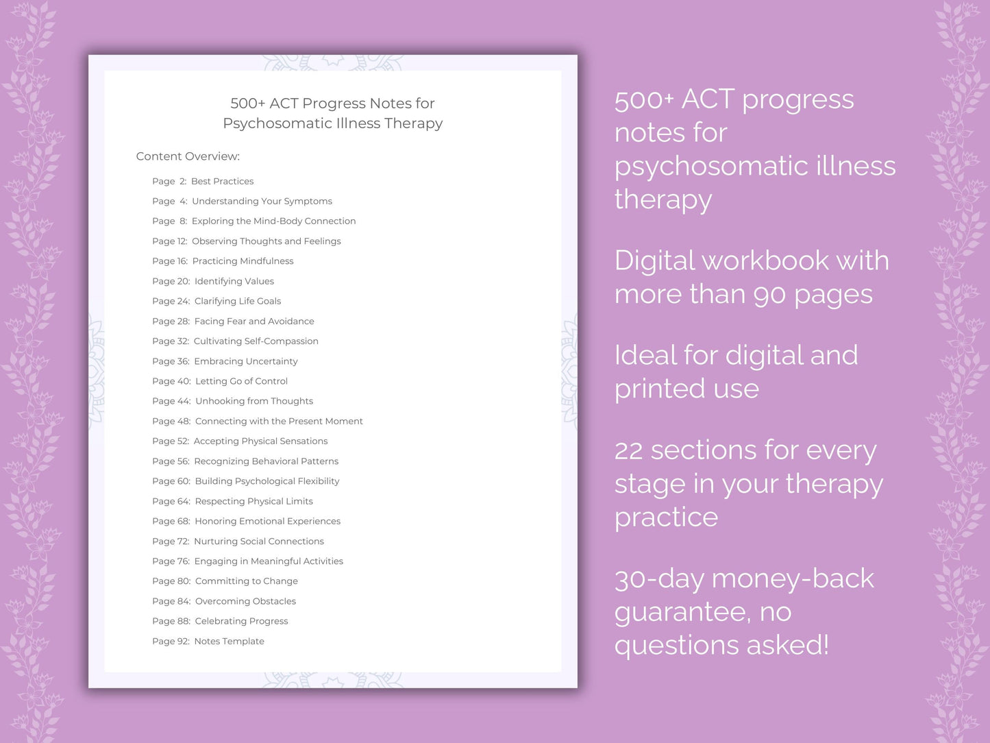 Psychosomatic Illness Acceptance and Commitment Therapy (ACT) Therapist Worksheets