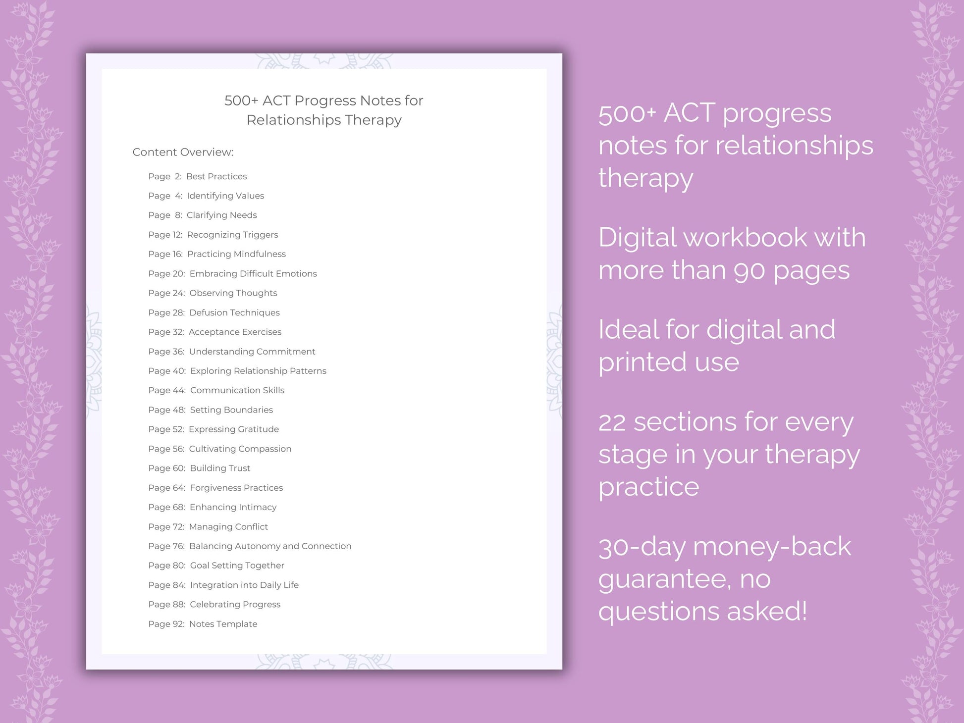 Relationships Acceptance and Commitment Therapy (ACT) Therapist Worksheets