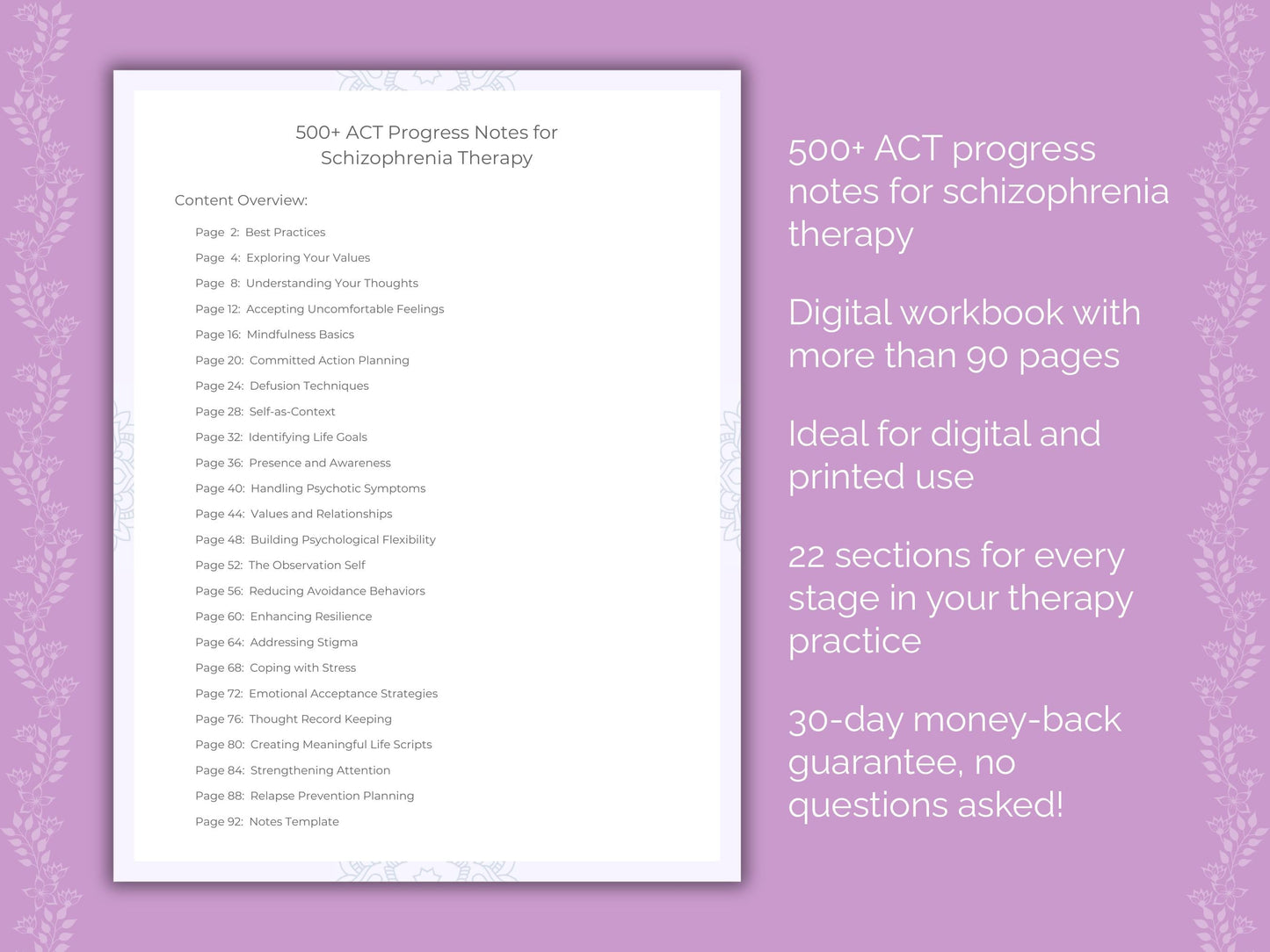 Schizophrenia Acceptance and Commitment Therapy (ACT) Therapist Worksheets