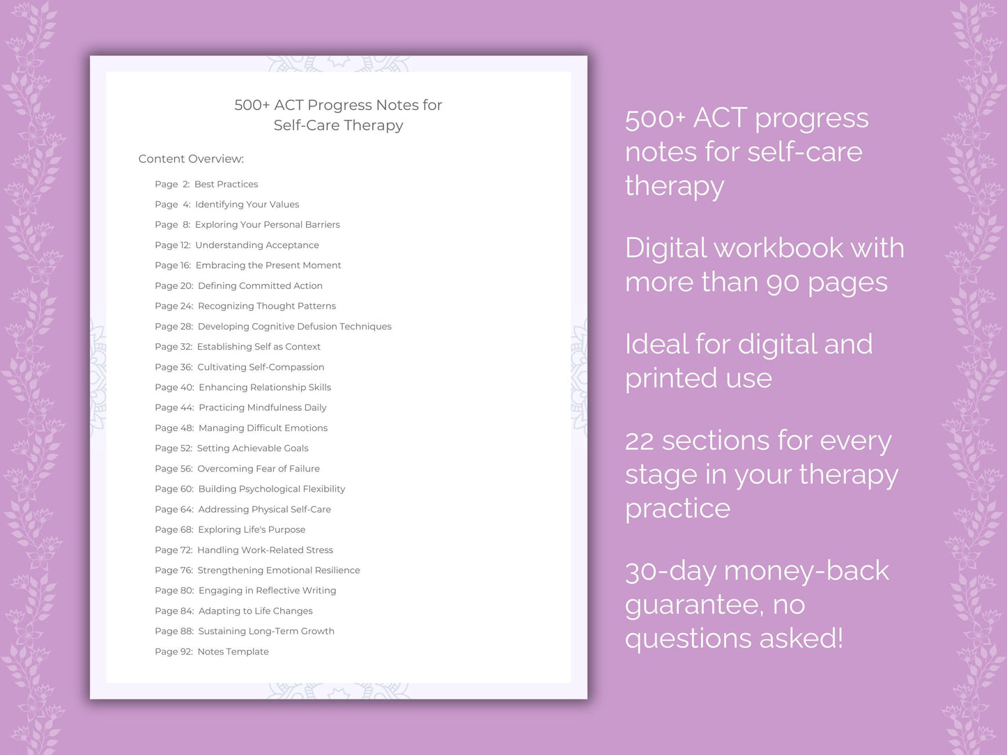 Self-Care Acceptance and Commitment Therapy (ACT) Therapist Worksheets