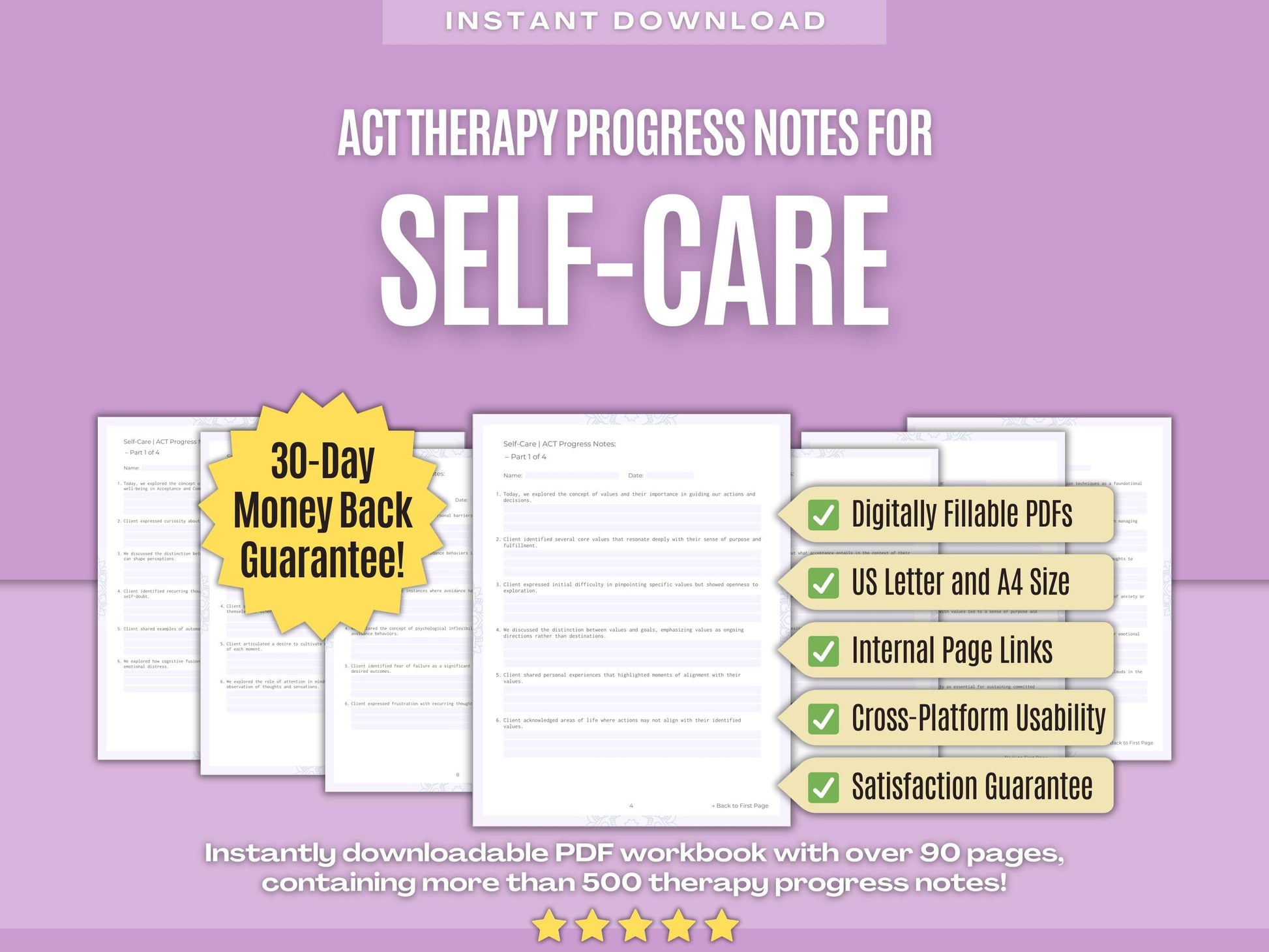 Self-Care Acceptance and Commitment Therapy (ACT) Psychology Workbooks