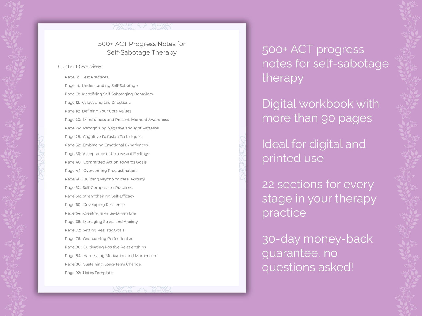 Self-Sabotage Acceptance and Commitment Therapy (ACT) Therapist Worksheets