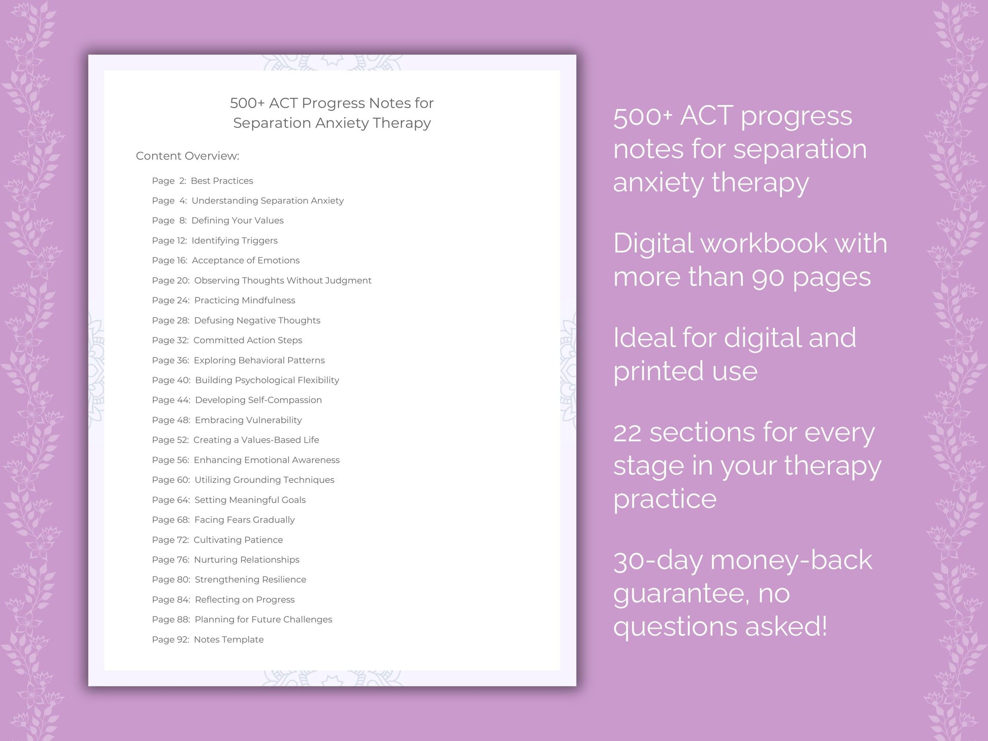 Separation Anxiety Acceptance and Commitment Therapy (ACT) Therapist Worksheets