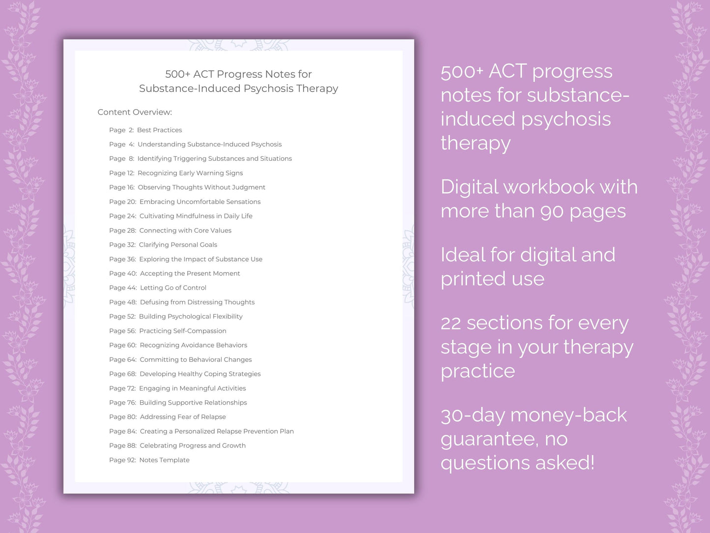 Substance-Induced Psychosis Acceptance and Commitment Therapy (ACT) Therapist Worksheets