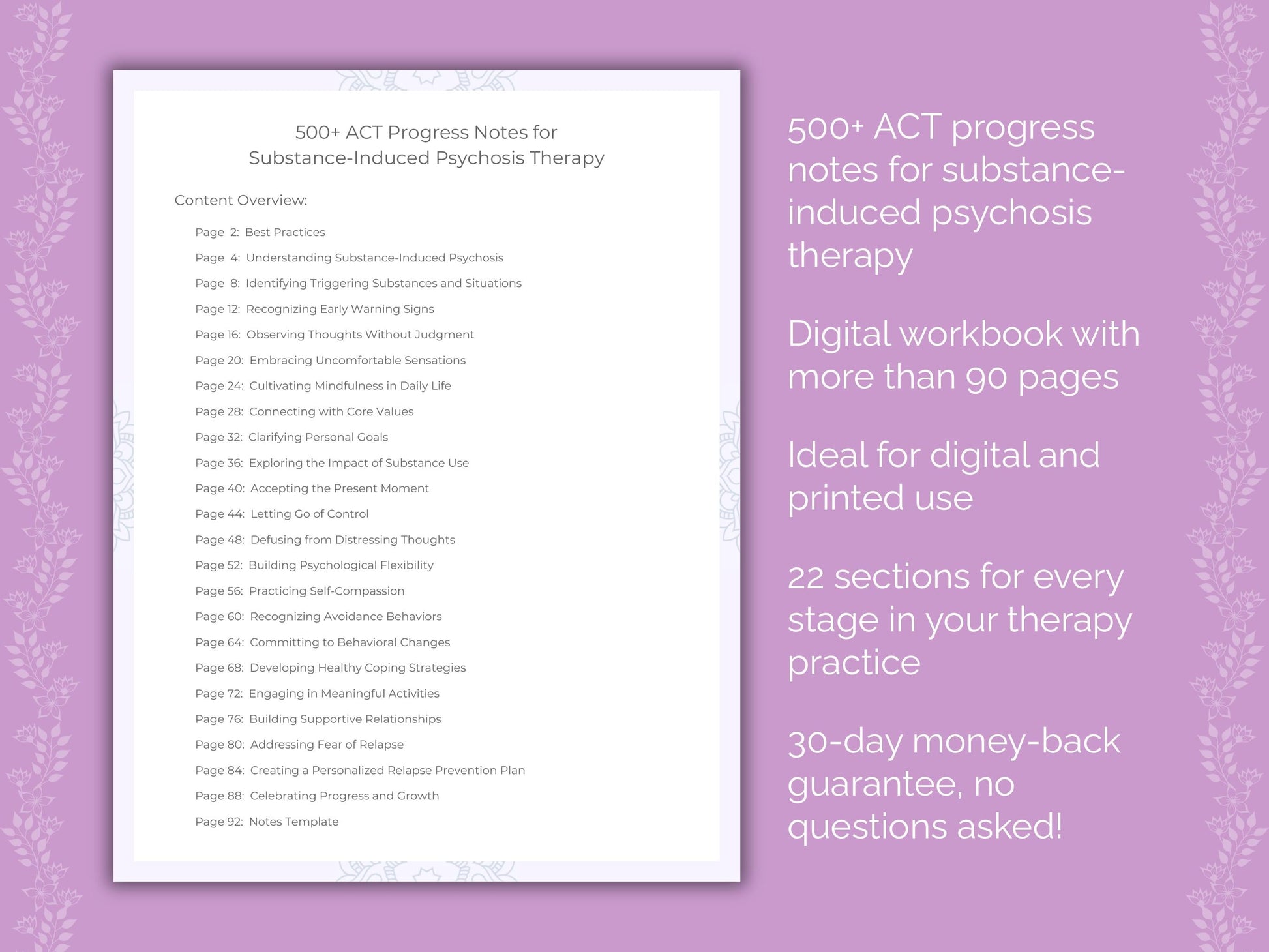 Substance-Induced Psychosis Acceptance and Commitment Therapy (ACT) Therapist Worksheets