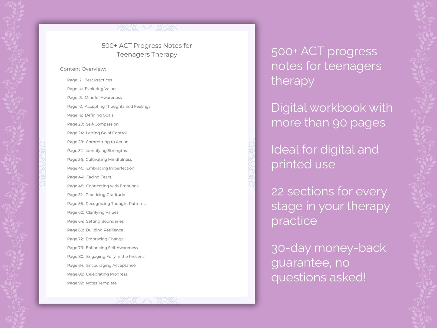 Teenagers Acceptance and Commitment Therapy (ACT) Therapist Worksheets