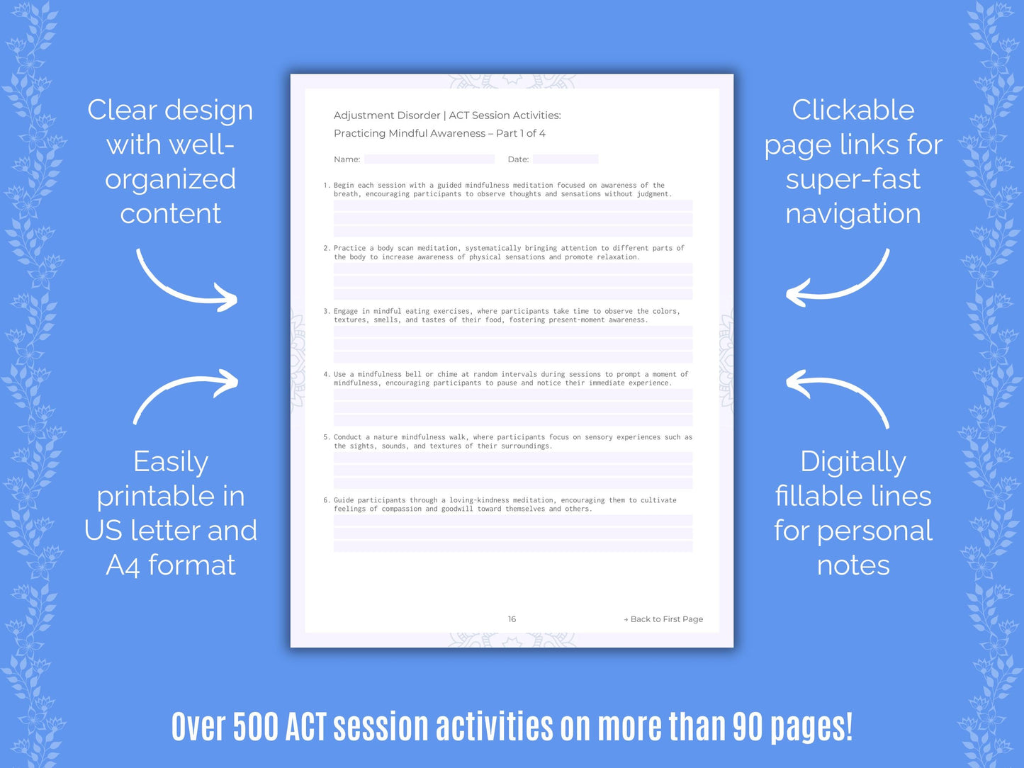 Adjustment Disorder Acceptance and Commitment Therapy (ACT) Counseling Templates