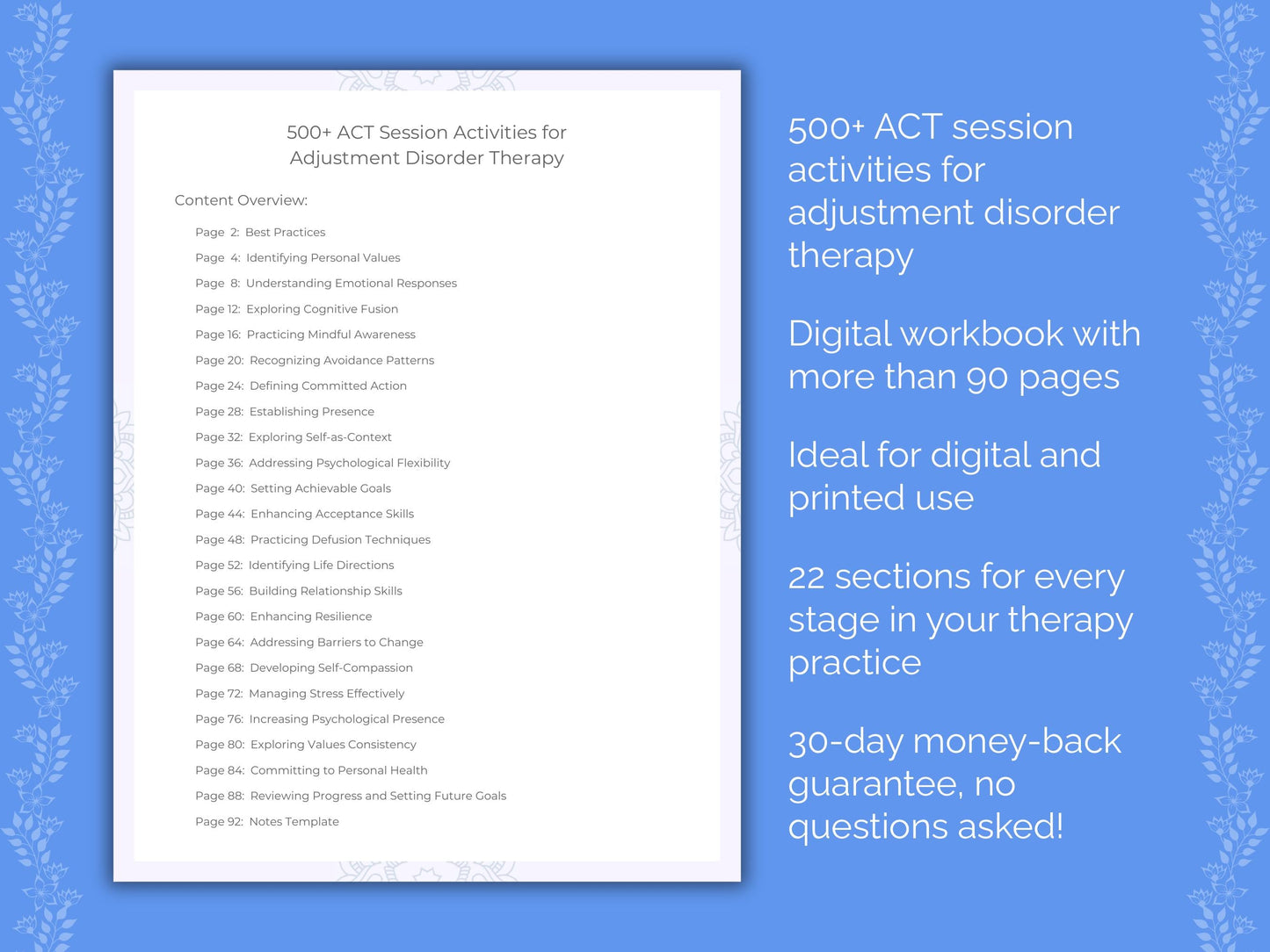 Adjustment Disorder Acceptance and Commitment Therapy (ACT) Therapist Worksheets