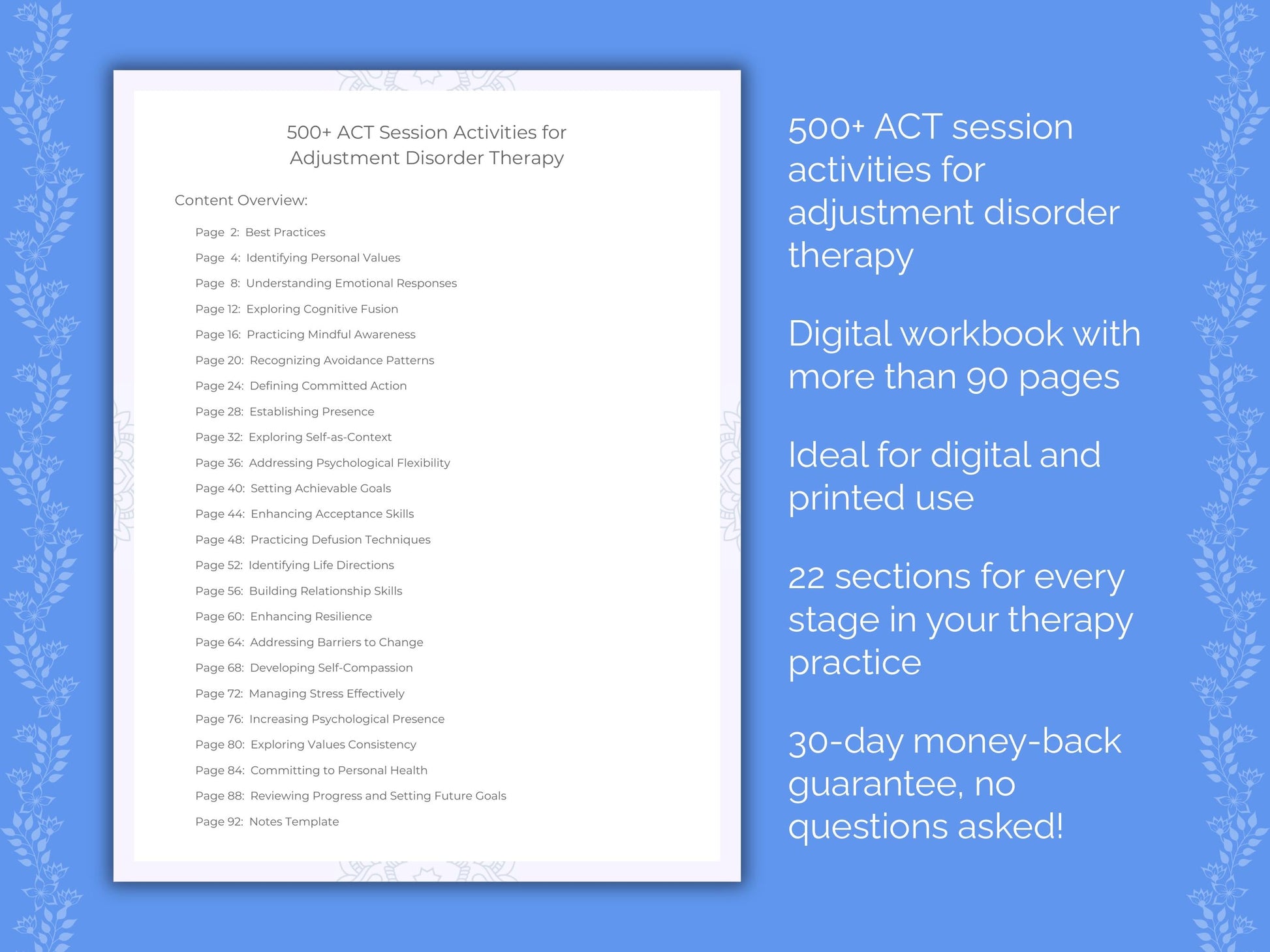 Adjustment Disorder Acceptance and Commitment Therapy (ACT) Therapist Worksheets