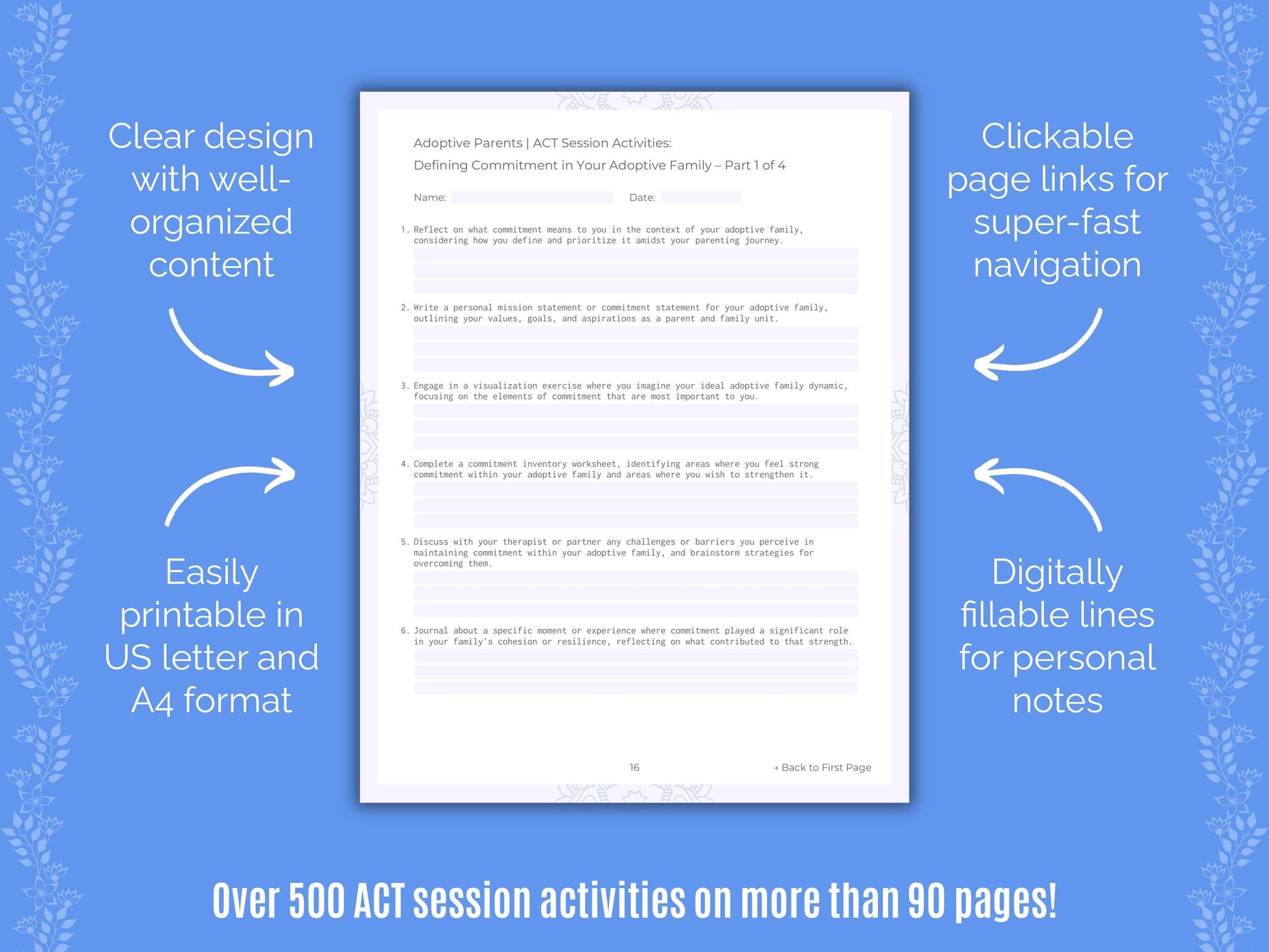 Adoptive Parents Acceptance and Commitment Therapy (ACT) Counseling Templates