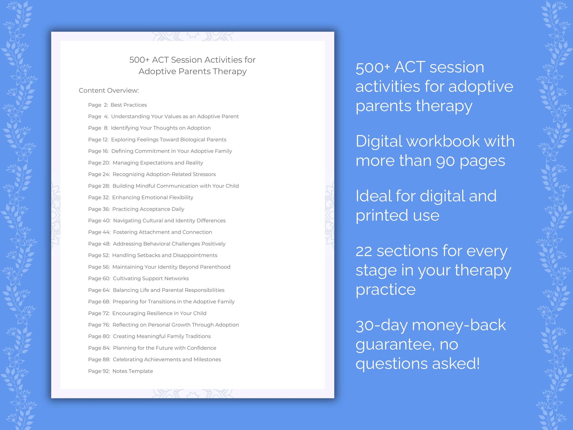 Adoptive Parents Acceptance and Commitment Therapy (ACT) Therapist Worksheets