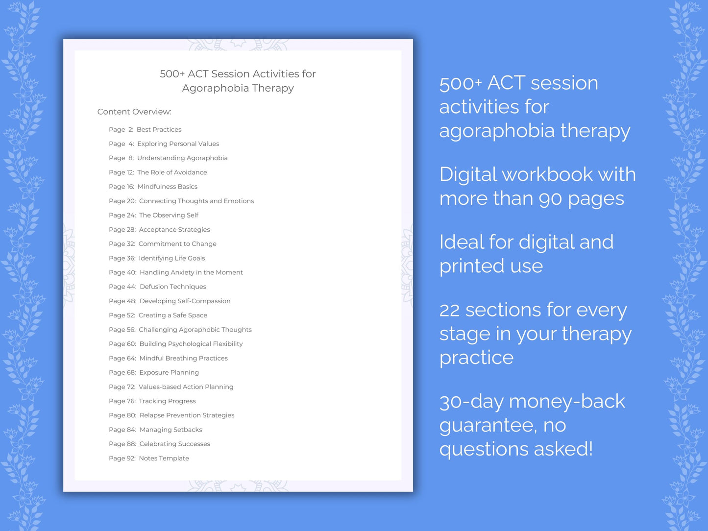 Agoraphobia Acceptance and Commitment Therapy (ACT) Therapist Worksheets