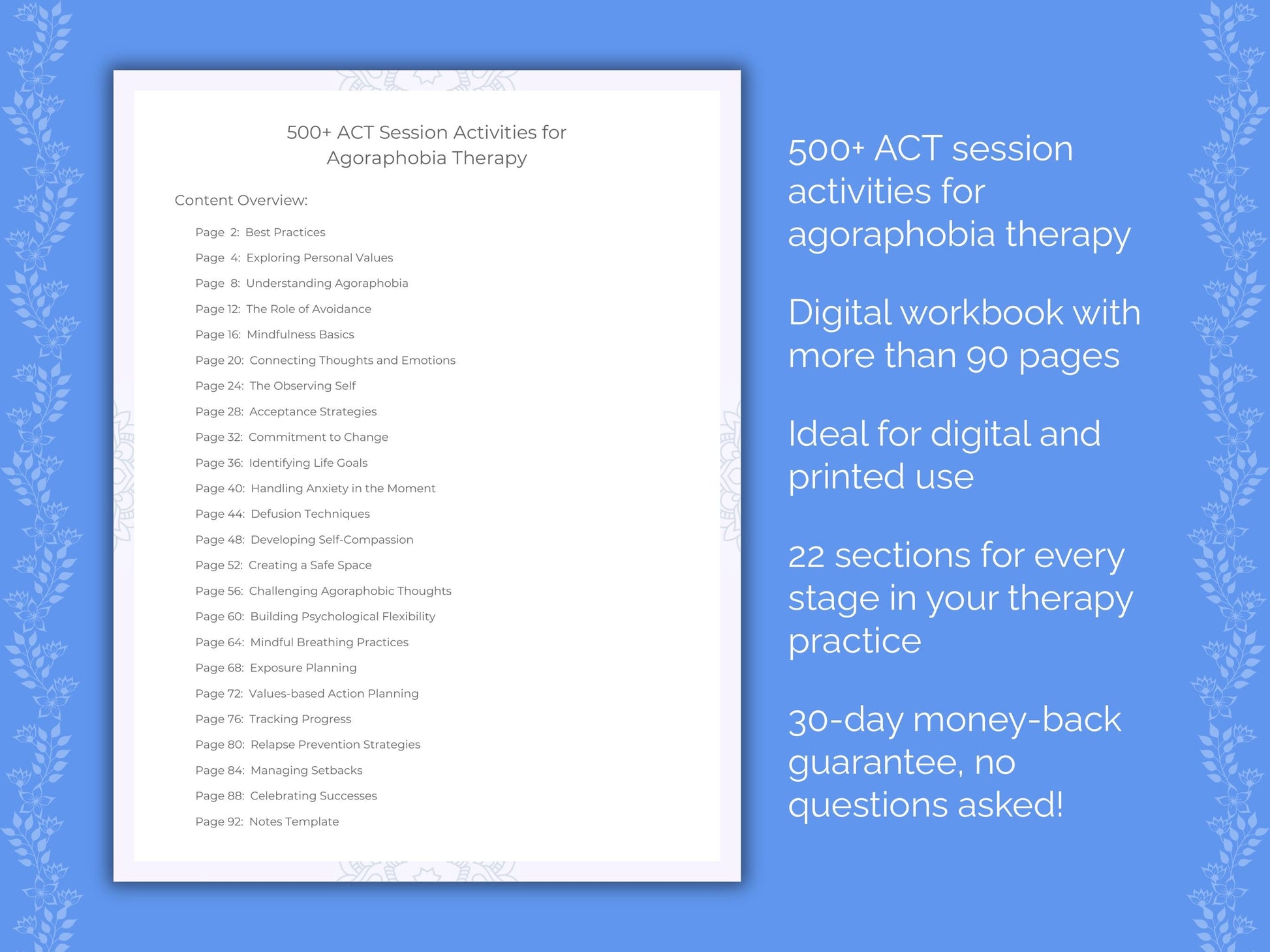 Agoraphobia Acceptance and Commitment Therapy (ACT) Therapist Worksheets