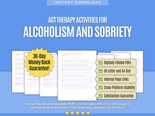 Alcoholism and Sobriety Acceptance and Commitment Therapy (ACT) Psychology Workbooks