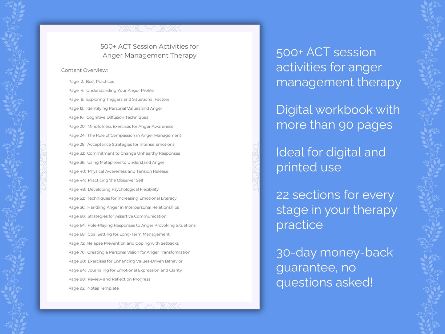 Anger Management Acceptance and Commitment Therapy (ACT) Therapist Worksheets
