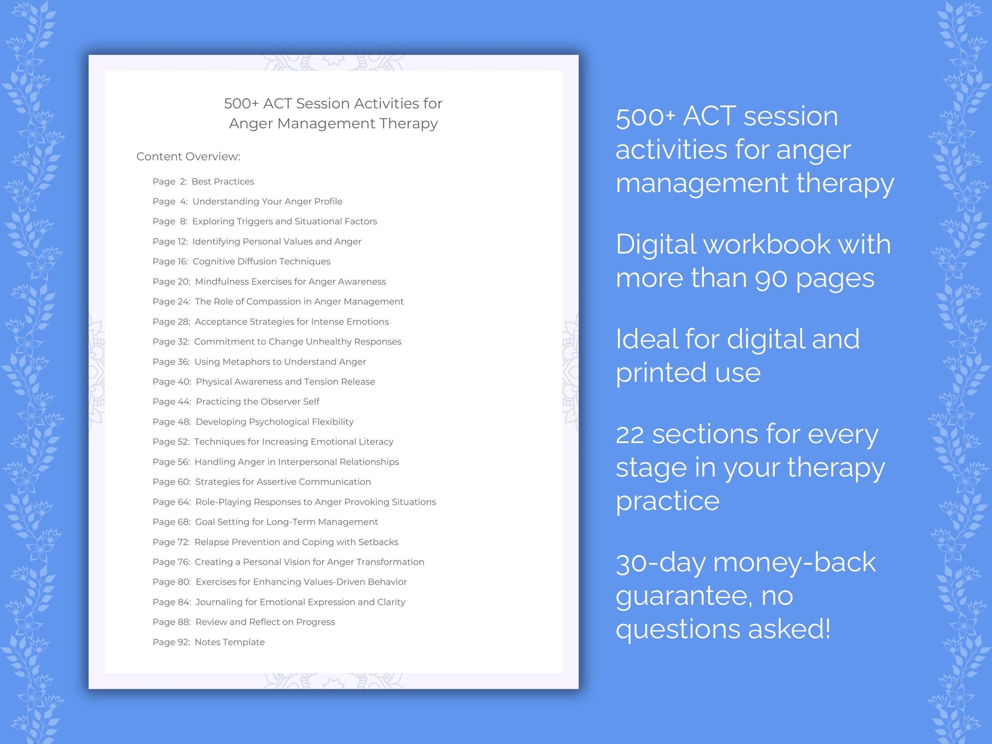 Anger Management Acceptance and Commitment Therapy (ACT) Therapist Worksheets
