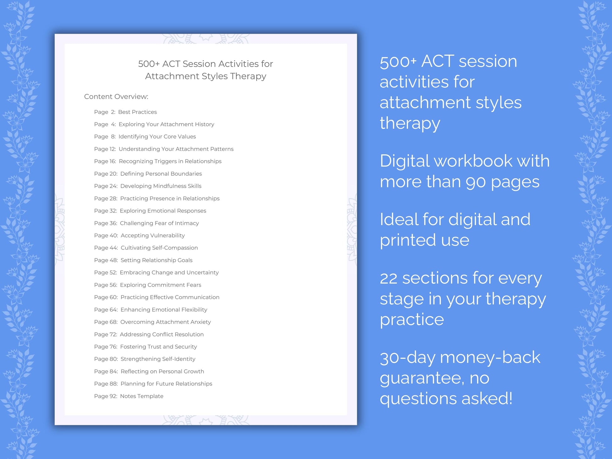 Attachment Styles Acceptance and Commitment Therapy (ACT) Therapist Worksheets