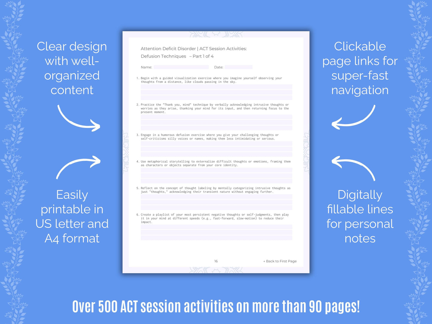 Attention Deficit Disorder (ADD) Acceptance and Commitment Therapy (ACT) Counseling Templates